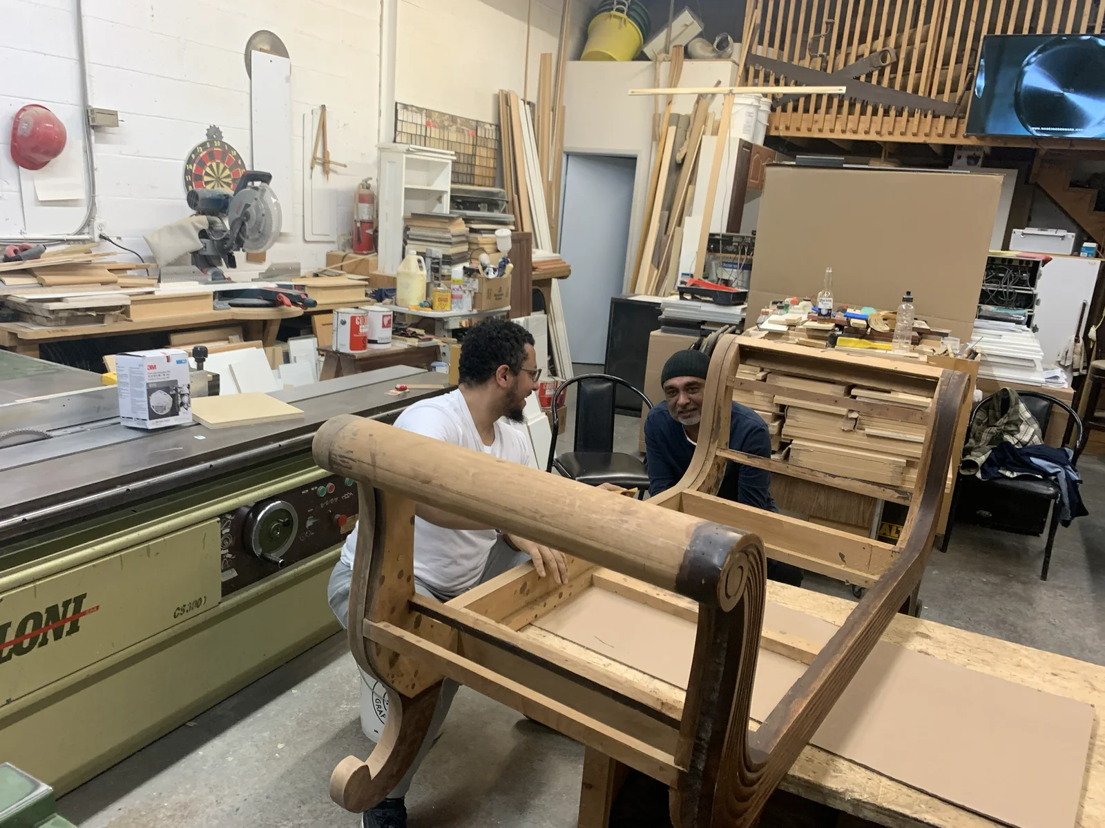 Upholstery work underway in Nora's workshop